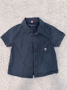 GUESS Kids Navy Patterned Short Sleeve Button-Up Shirt Size 2T